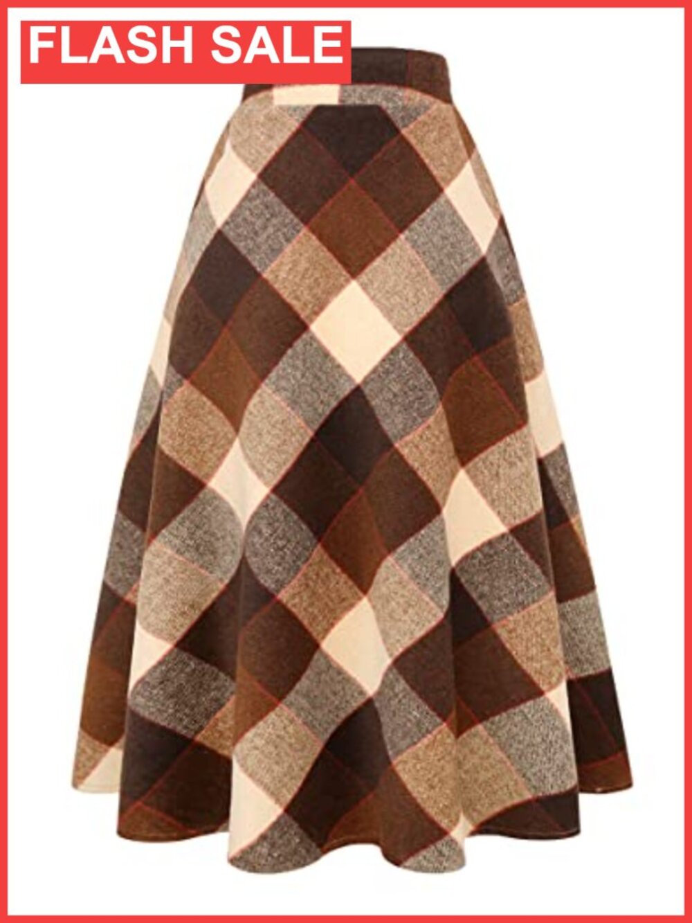 Womens Plaid Wool A-Line Pleated Tartan Mid-Long Skirt